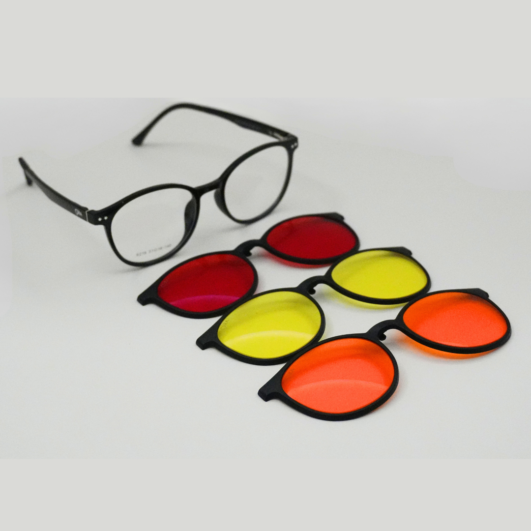 ORA Charge Round Clip On Blue Blocking Glasses - Black Frame