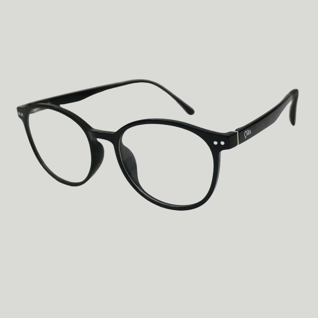 ORA Charge Round Clip On Blue Blocking Glasses - Black Frame