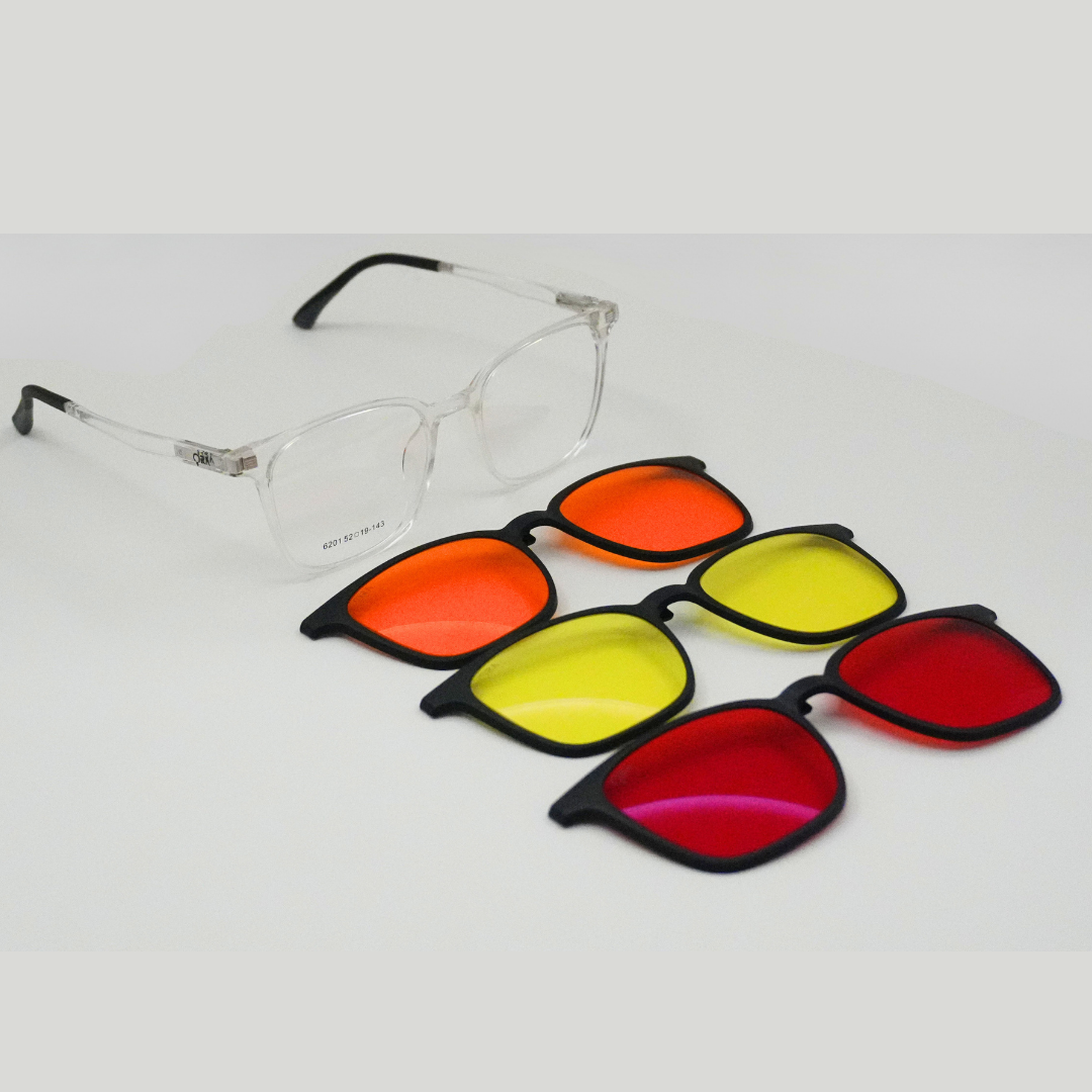 ORA Charge Square Clip On Blue Blocking Glasses - Transperant Frame