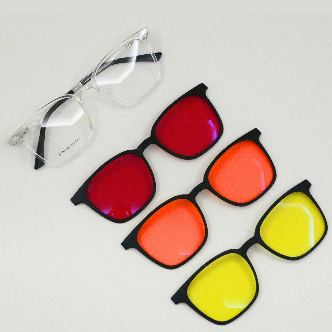 ORA Charge Square Clip On Blue Blocking Glasses - Transperant Frame