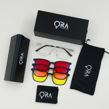 ORA Charge Square Clip On Blue Blocking Glasses - Transperant Frame