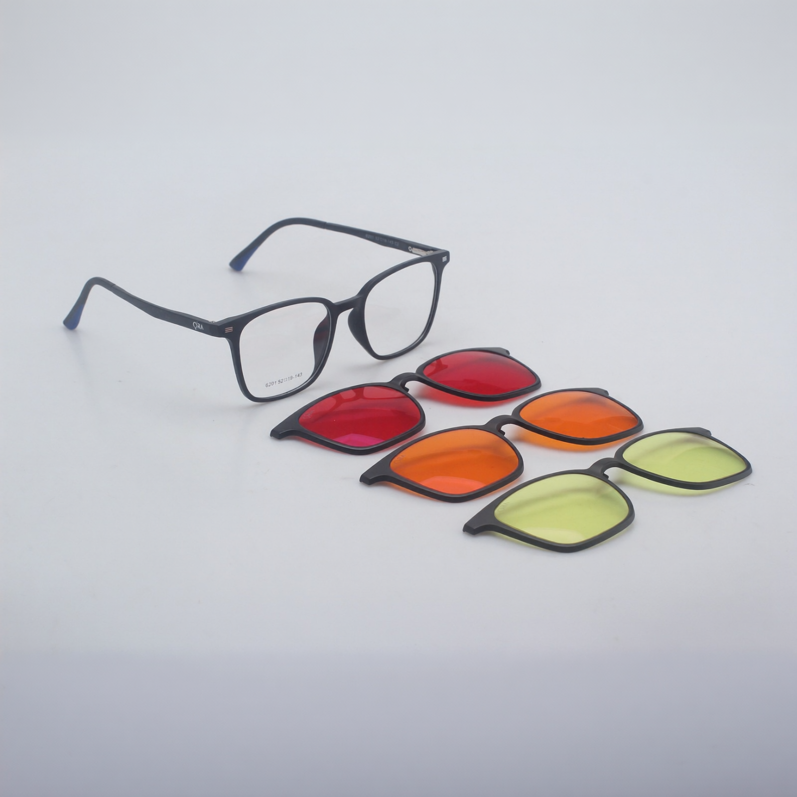 ORA Charge Square Clip On Blue Blocking Glasses - Black Frame