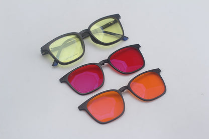 ORA Charge Square Clip On Blue Blocking Glasses - Black Frame