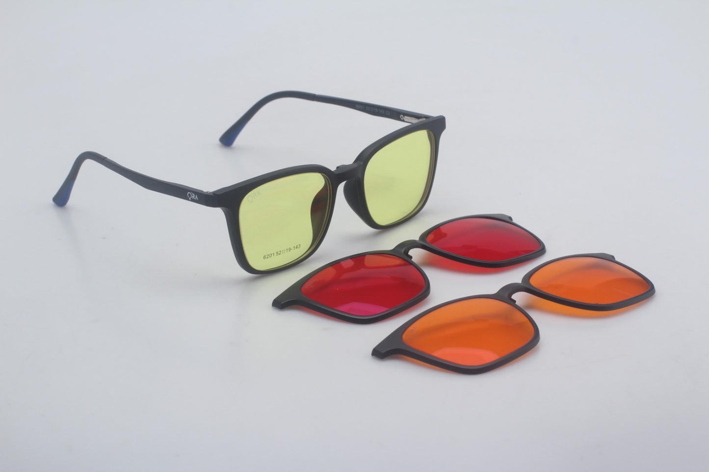 ORA Charge Square Clip On Blue Blocking Glasses - Black Frame