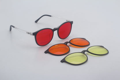 ORA Charge Round Clip On Blue Blocking Glasses - Transperant Frame