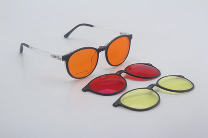 ORA Charge Round Clip On Blue Blocking Glasses - Transperant Frame