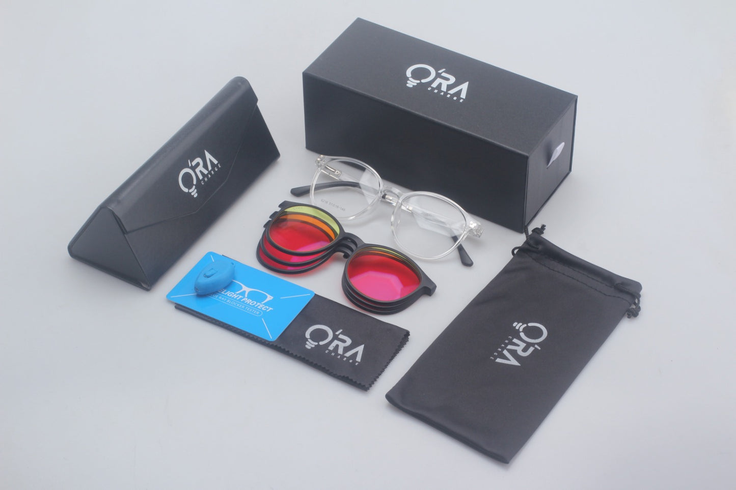 ORA Charge Round Clip On Blue Blocking Glasses - Transperant Frame