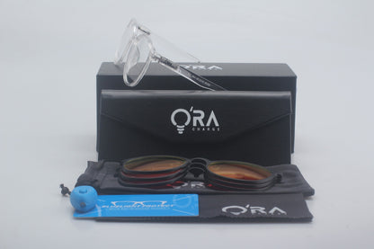 ORA Charge Round Clip On Blue Blocking Glasses - Transperant Frame